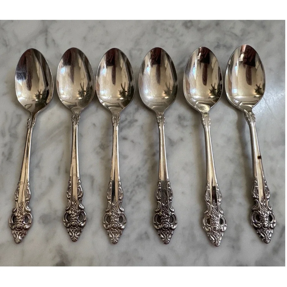 Oneida Community Stainless Cherbourg Teaspoons Set of 6 Ornate Floral Flatware